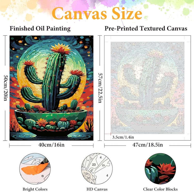 Okarina Paint by Numbers Kit for Adults Beginner Cactus, Plant Adult Paint by Number Kits on Canvas, DIY Acrylic Oil Painting by Numbers for Adults, Perfect for Home Wall Decor 16X20 Inch - Image 2
